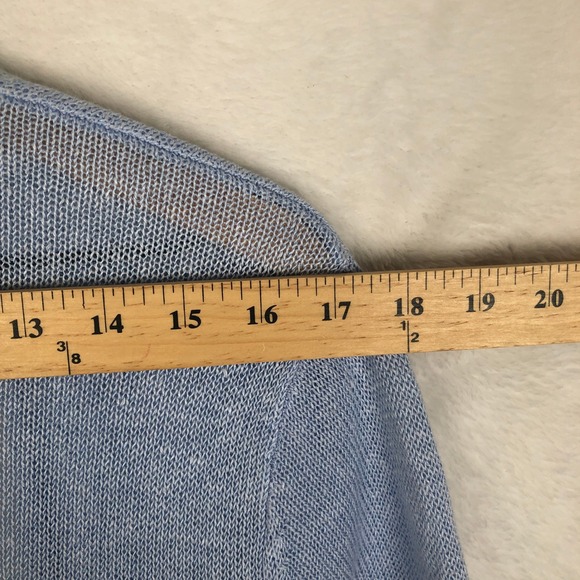 J. JILL Linen Blend Open Front Knit Cardigan Sweater‎ Sz XL Light Blue Pockets - Picture 6 of 10